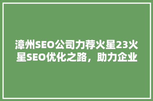 漳州SEO公司力荐火星23火星SEO优化之路，助力企业腾飞