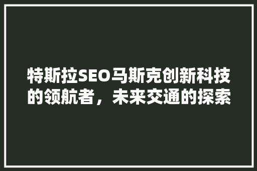 特斯拉SEO马斯克创新科技的领航者，未来交通的探索者