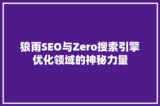 狼雨SEO与Zero搜索引擎优化领域的神秘力量