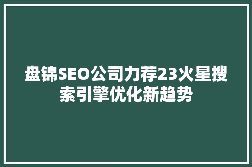 盘锦SEO公司力荐23火星搜索引擎优化新趋势