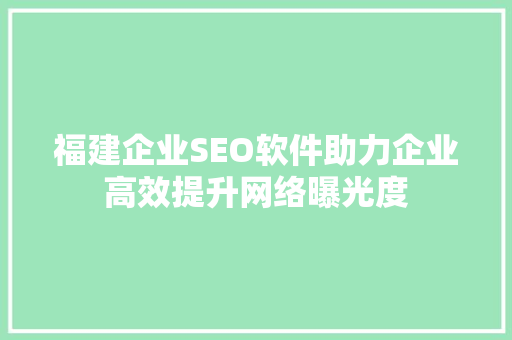 福建企业SEO软件助力企业高效提升网络曝光度