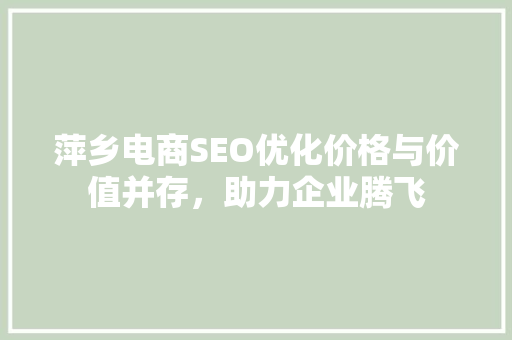 萍乡电商SEO优化价格与价值并存，助力企业腾飞