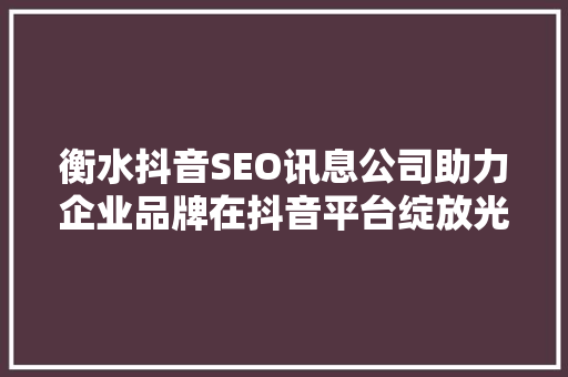 衡水抖音SEO讯息公司助力企业品牌在抖音平台绽放光彩