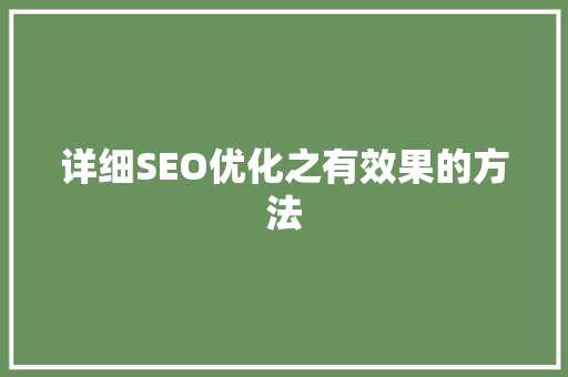 详细SEO优化之有效果的方法