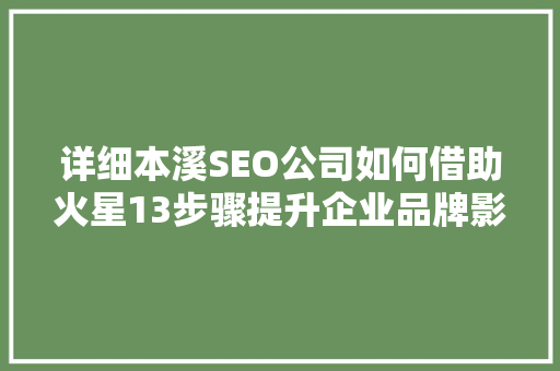 详细本溪SEO公司如何借助火星13步骤提升企业品牌影响力