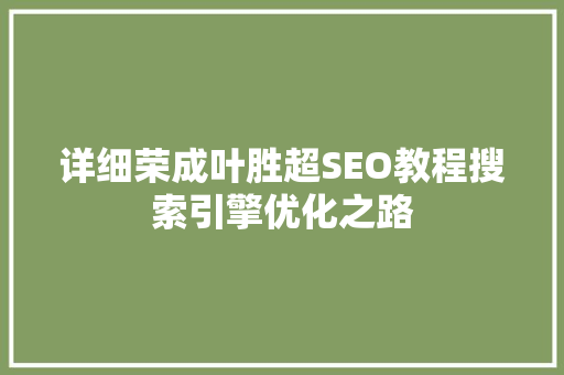 详细荣成叶胜超SEO教程搜索引擎优化之路