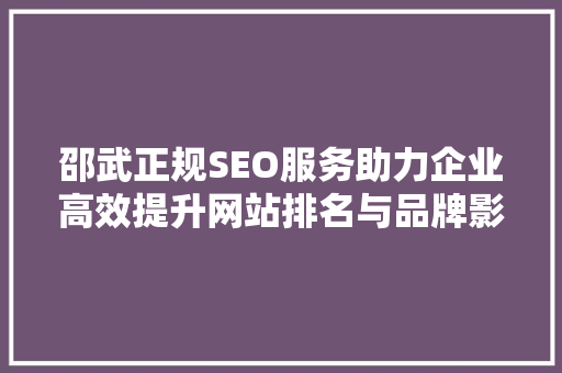 邵武正规SEO服务助力企业高效提升网站排名与品牌影响力