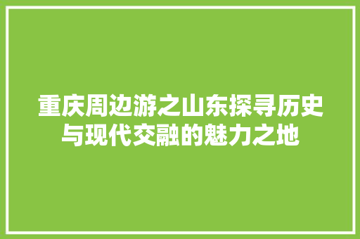 重庆周边游之山东探寻历史与现代交融的魅力之地