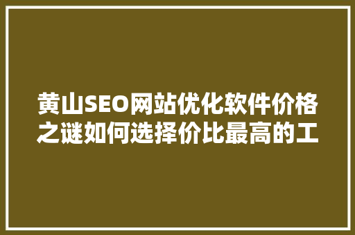 黄山SEO网站优化软件价格之谜如何选择价比最高的工具