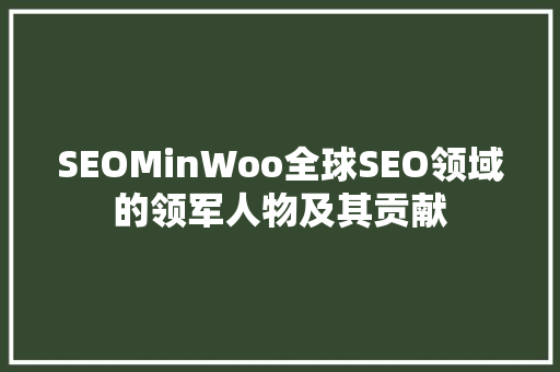 SEOMinWoo全球SEO领域的领军人物及其贡献