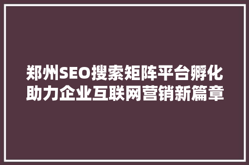 郑州SEO搜索矩阵平台孵化助力企业互联网营销新篇章