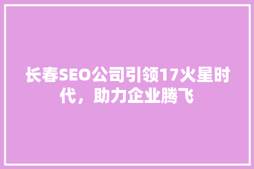 长春SEO公司引领17火星时代，助力企业腾飞