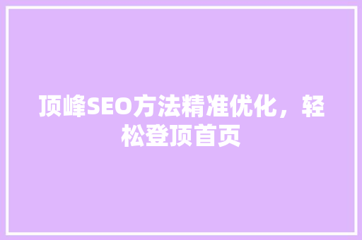 顶峰SEO方法精准优化，轻松登顶首页