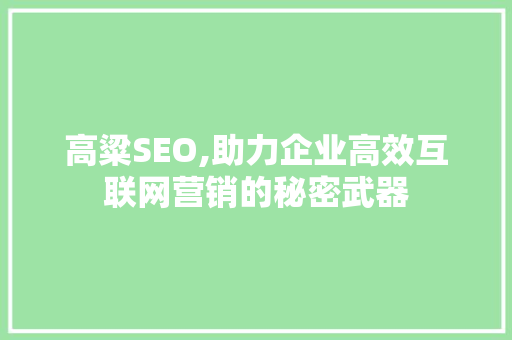 高粱SEO,助力企业高效互联网营销的秘密武器