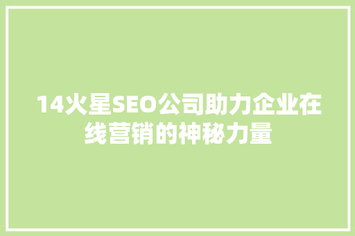 14火星SEO公司助力企业在线营销的神秘力量
