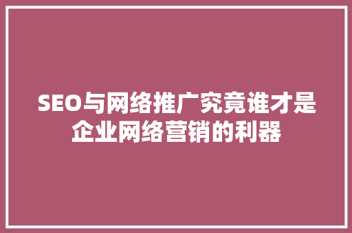 SEO与网络推广究竟谁才是企业网络营销的利器