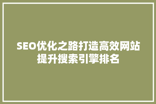 SEO优化之路打造高效网站提升搜索引擎排名