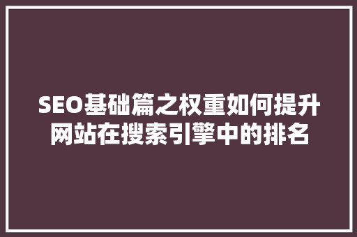 SEO基础篇之权重如何提升网站在搜索引擎中的排名