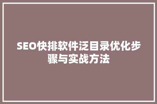 SEO快排软件泛目录优化步骤与实战方法