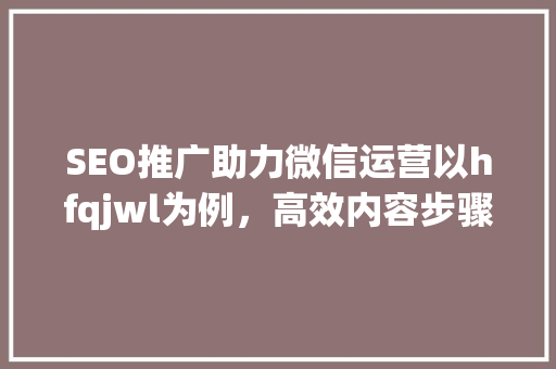 SEO推广助力微信运营以hfqjwl为例，高效内容步骤