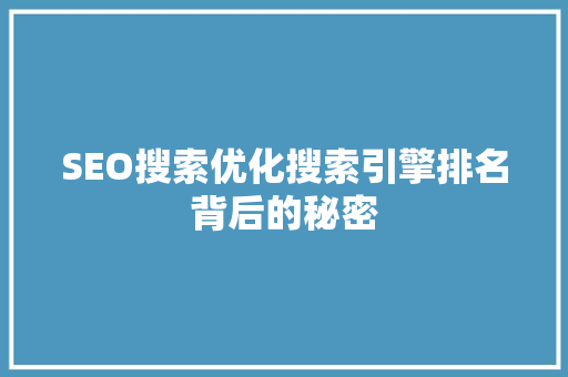 SEO搜索优化搜索引擎排名背后的秘密