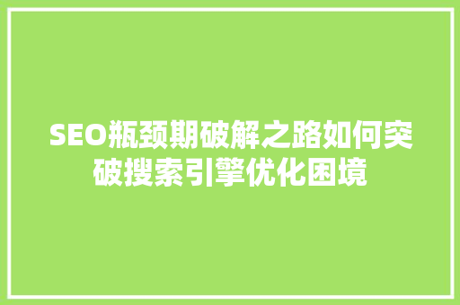 SEO瓶颈期破解之路如何突破搜索引擎优化困境