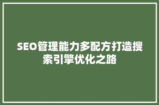 SEO管理能力多配方打造搜索引擎优化之路