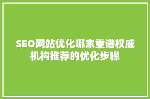 SEO网站优化哪家靠谱权威机构推荐的优化步骤