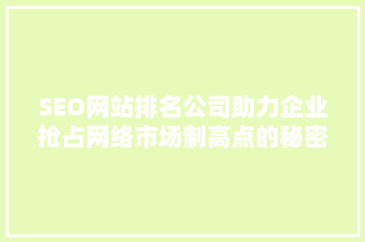 SEO网站排名公司助力企业抢占网络市场制高点的秘密武器
