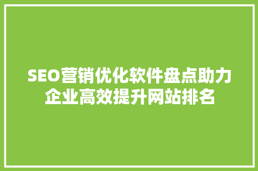 SEO营销优化软件盘点助力企业高效提升网站排名
