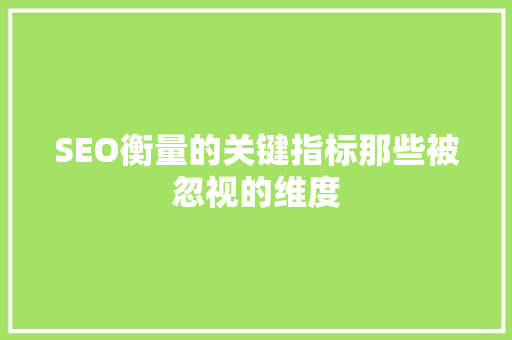 SEO衡量的关键指标那些被忽视的维度