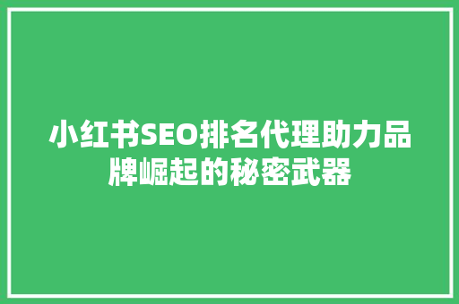 小红书SEO排名代理助力品牌崛起的秘密武器