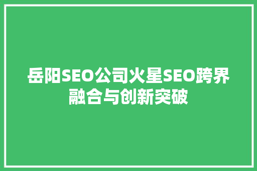 岳阳SEO公司火星SEO跨界融合与创新突破