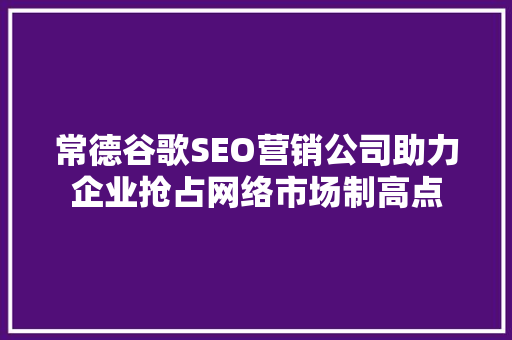 常德谷歌SEO营销公司助力企业抢占网络市场制高点