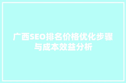 广西SEO排名价格优化步骤与成本效益分析