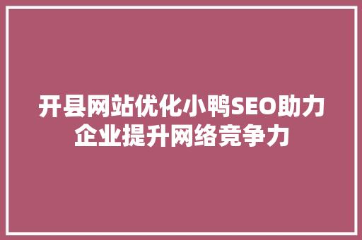 开县网站优化小鸭SEO助力企业提升网络竞争力