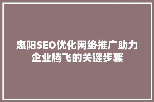 惠阳SEO优化网络推广助力企业腾飞的关键步骤