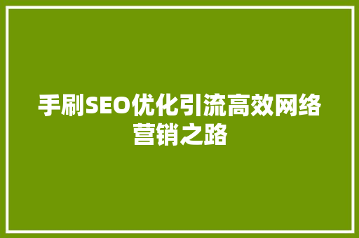 手刷SEO优化引流高效网络营销之路