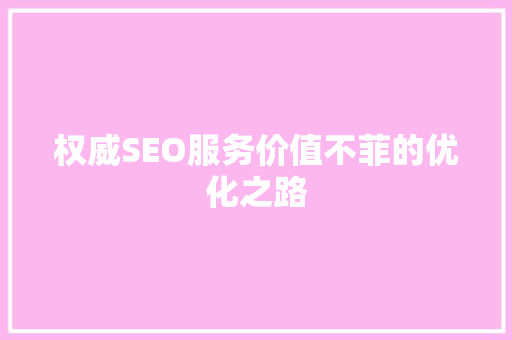 权威SEO服务价值不菲的优化之路