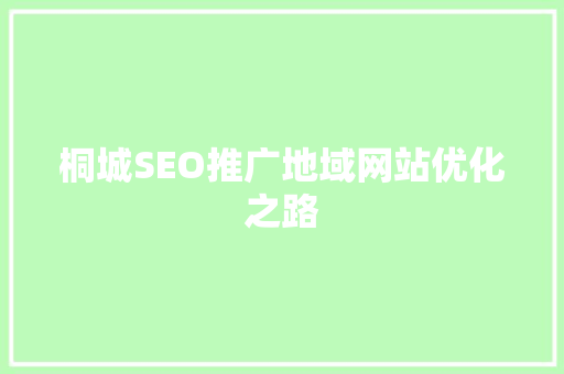 桐城SEO推广地域网站优化之路