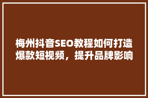 梅州抖音SEO教程如何打造爆款短视频，提升品牌影响力
