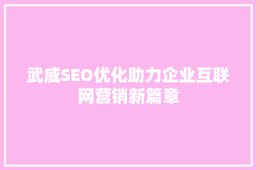 武威SEO优化助力企业互联网营销新篇章