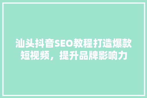汕头抖音SEO教程打造爆款短视频，提升品牌影响力