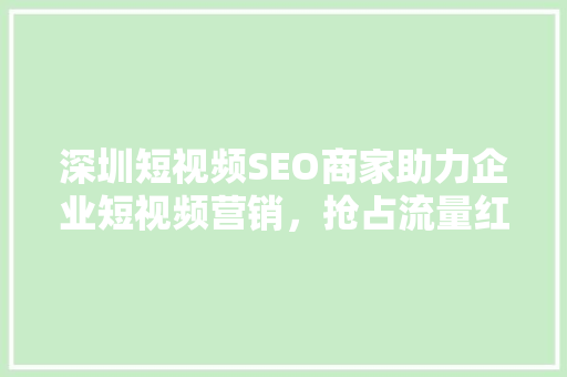 深圳短视频SEO商家助力企业短视频营销，抢占流量红利
