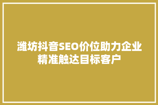 潍坊抖音SEO价位助力企业精准触达目标客户