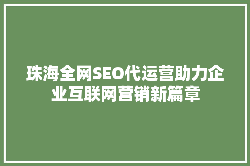 珠海全网SEO代运营助力企业互联网营销新篇章