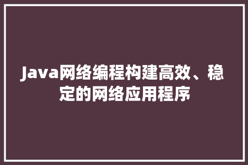 Java网络编程构建高效、稳定的网络应用程序