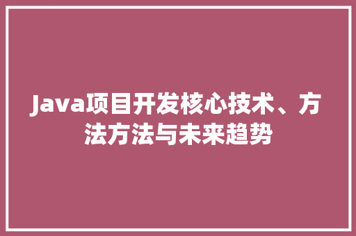 Java项目开发核心技术、方法方法与未来趋势