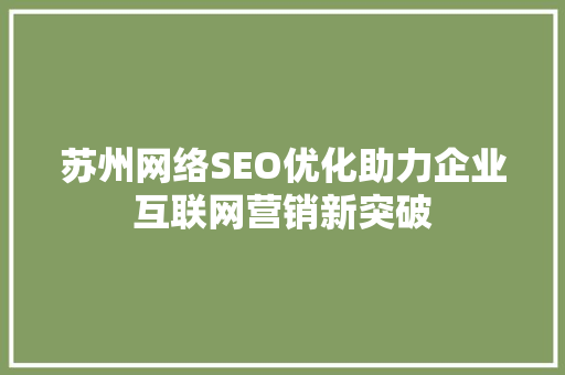 苏州网络SEO优化助力企业互联网营销新突破