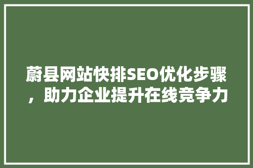 蔚县网站快排SEO优化步骤，助力企业提升在线竞争力